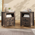 AMERLIFE Farmhouse Nightstand Set of 2, Wooden Side Table with Drawers & Open Shelf, Narrow/Small Bedside End Table, Wood Night Stand for Bedroom/Dorm/Home Office, Rustic Black Oak