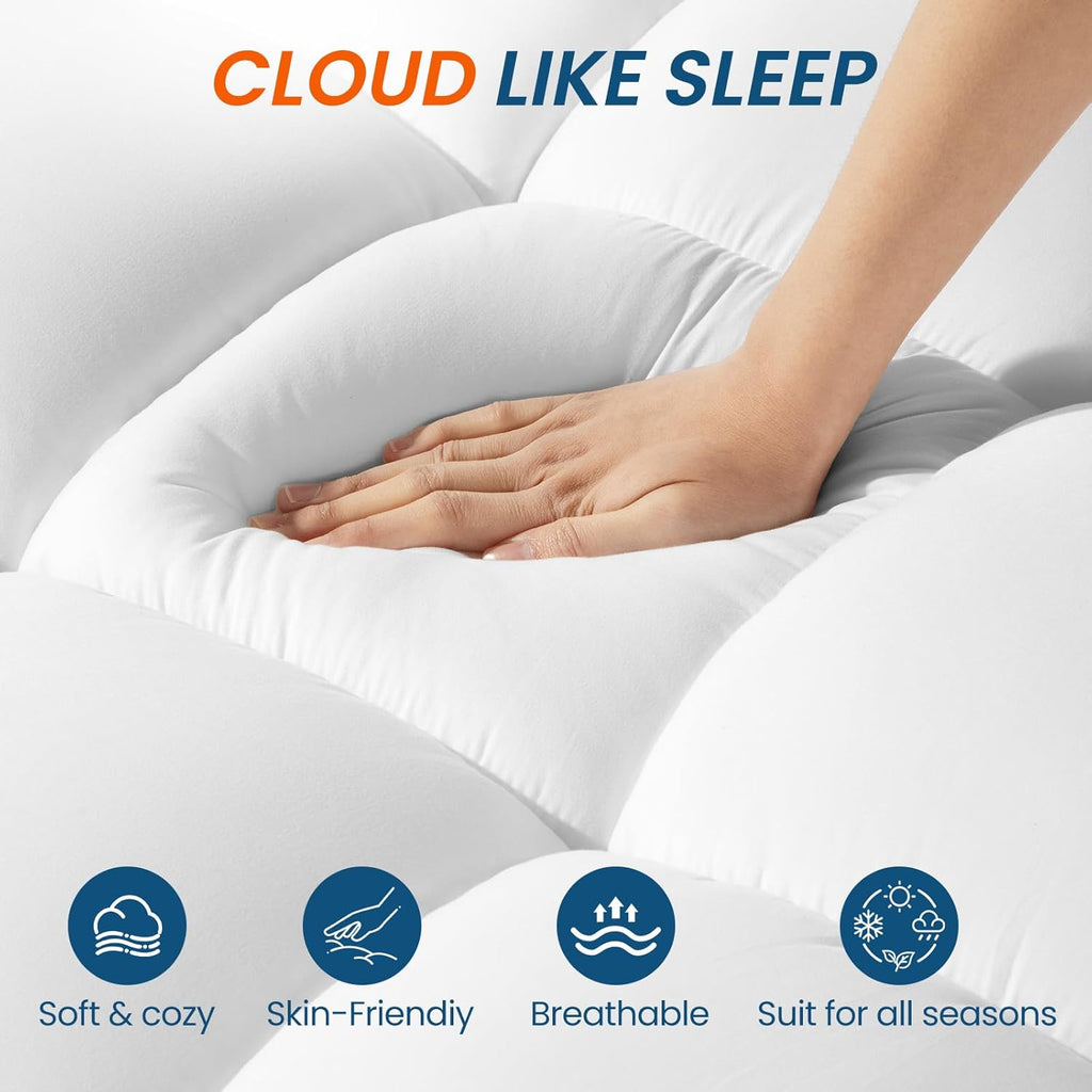 4 Inch Dual Layer Memory Foam Mattress Topper - 2 Inch 1000GSM Fluffy Soft Pillow Top Mattress Pad Cover and 2 Inch Cooling Gel Memory Foam for Back Pain Relief, with 8-21" Deep Pocket (Queen,60"x80")