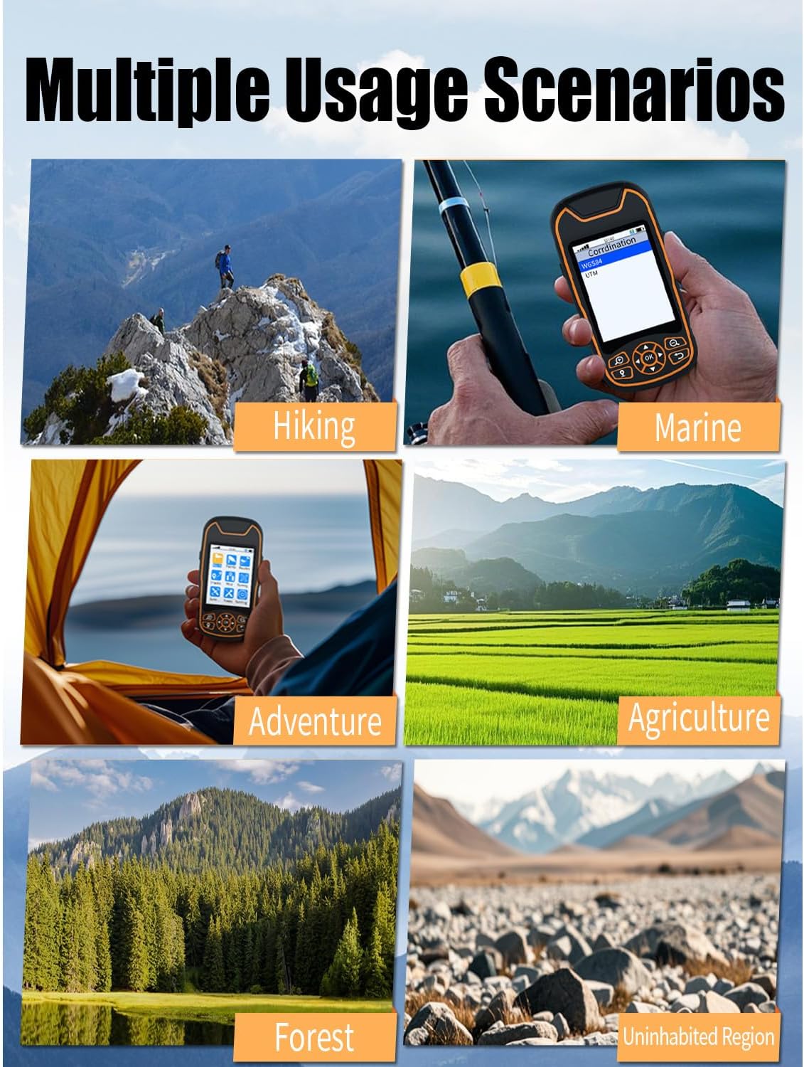 Handheld GPS for Hiking, Rugged and Waterproof Handheld GPS Navigator, 3.2" Sunlight Readable Screen, Compact Satellite Handheld GPS with USA Topo Map, Multi-GNSS Support, Extra Battery Life