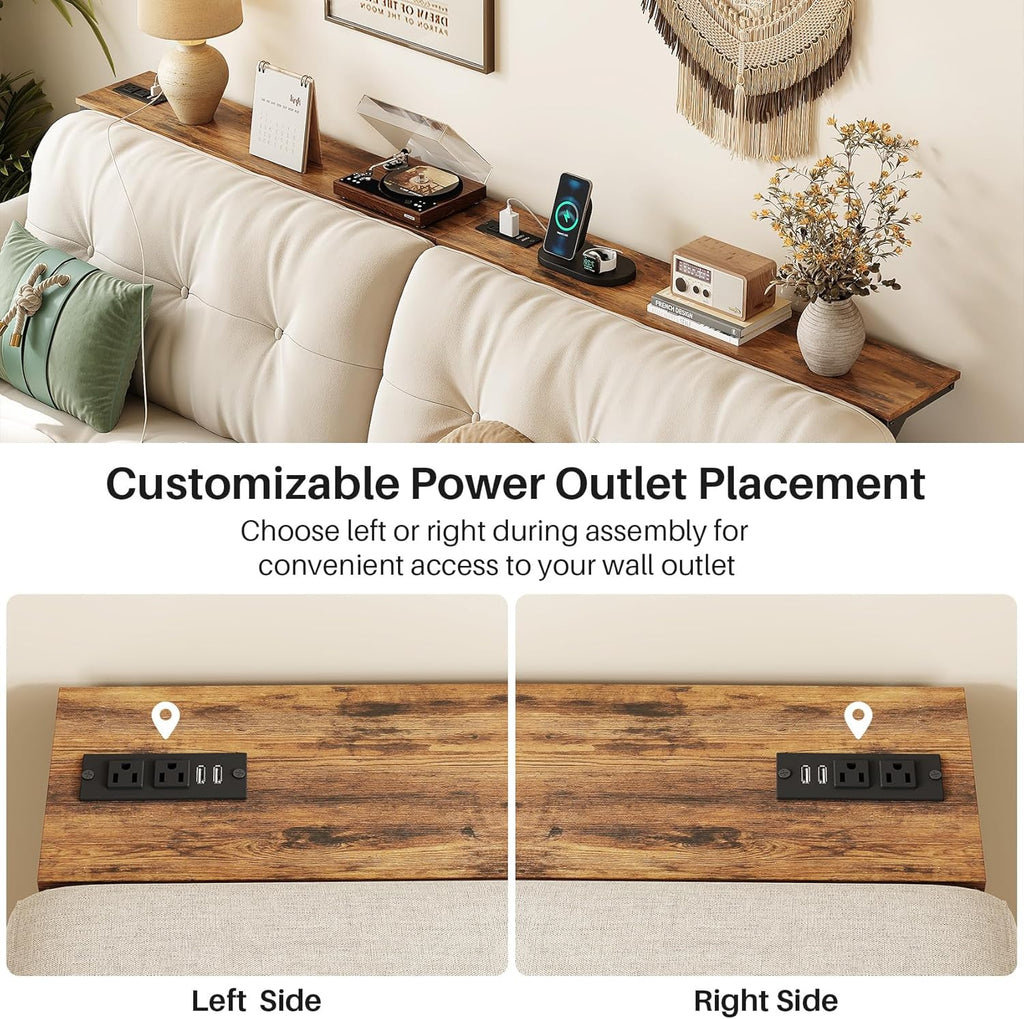 Kitstorack 2-Pack Rustic Brown Console Table, 7.9" Deep Panel, Adjustable Height (25"-33") & Built-in Power Outlets, Behind Sofa Couch, Includes 4.9' Power Cord - 78.8" Total Long
