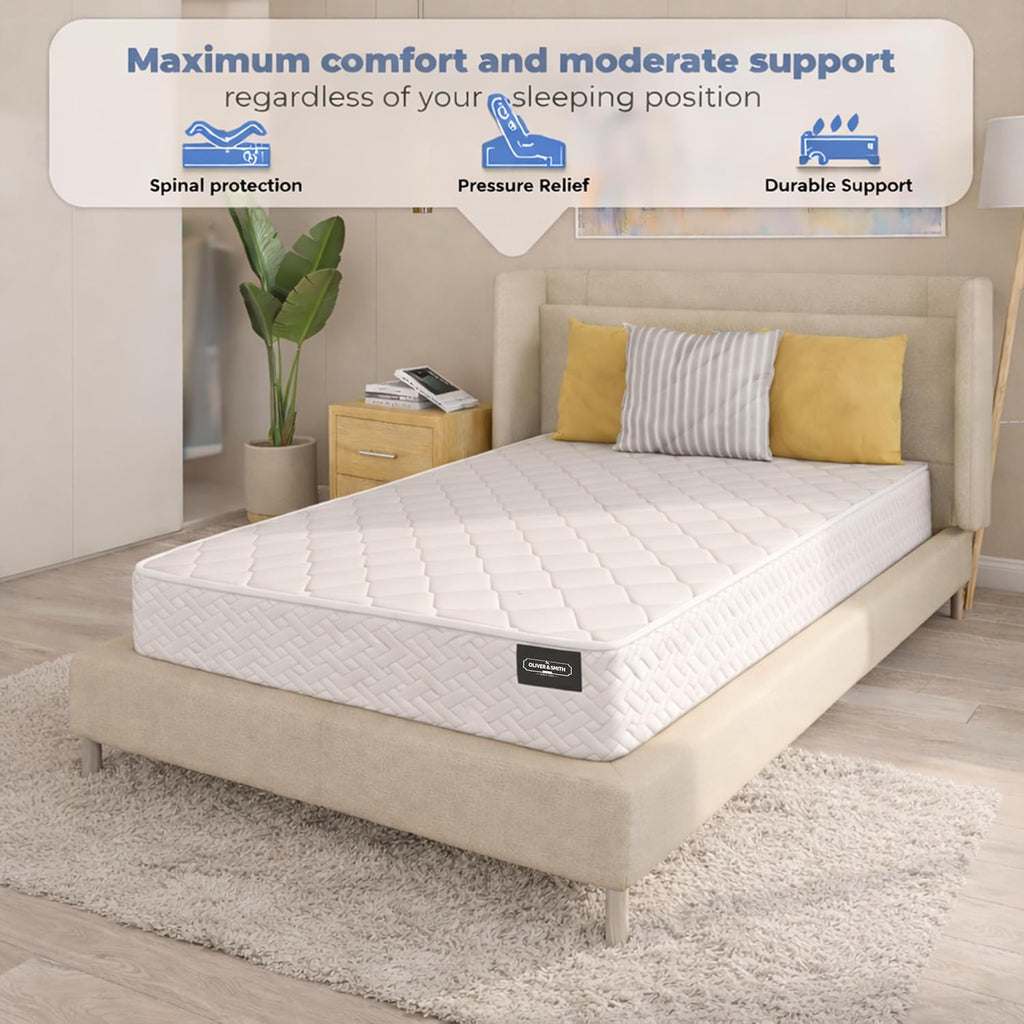 HomeLife Twin Mattress 6 Inches 38X75 White – Medium Firm Hybrid for Bed – Twin Size Mattress Pocket Coil Tight Euro Top High Density & Polyester Cover – Rolled in a Box