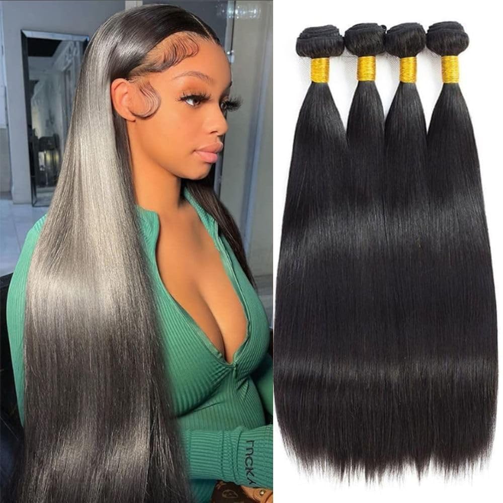 12A Human Hair Bundles 22 24 26 28 Inch Straight 4 Bundles Human Hair 100% Unprocessed Brazilian Remy Virgin Hair Extensions Raw Quick Weave Sew In Straight Hair Extensions