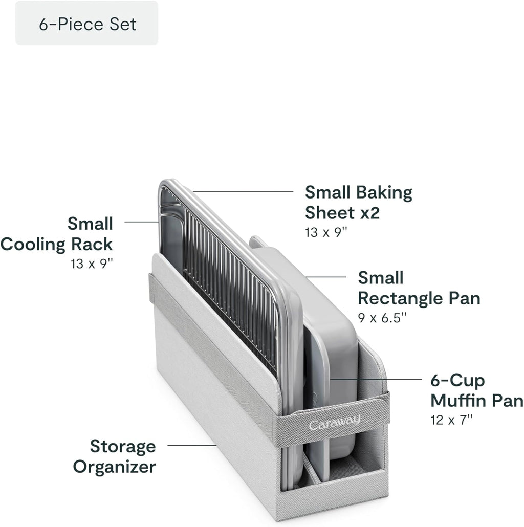 Caraway Mini Bakeware Set – Naturally Non-Stick, Non-Toxic Ceramic Coating – Compact Baking Pans Set for Small Kitchens & Ovens – Includes Baking Sheets, Muffin Pan, Cooling Rack & Storage - Gray