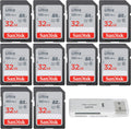 SanDisk 32GB Ultra SDHC UHS-I Class 10 Camera Card 120MB/s U1, Full HD, SD. C10 SDSDUN4-032G (10 Pack) Bundle with (1) GoRAM USB 3.0 Reader (32GB)