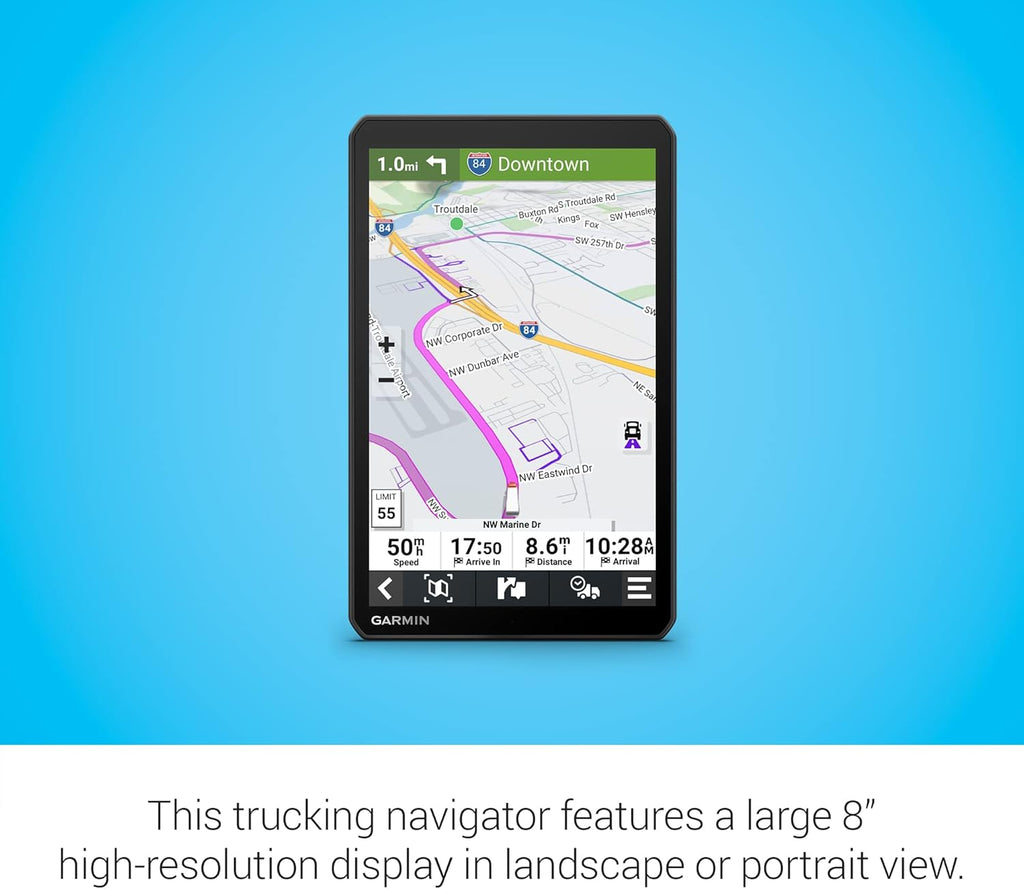 Garmin Dezl OTR810, Large 8" GPS Navigator, Custom Truck Routing, High-Res Birdseye Satellite Imagery, Truck & Trailer Services Directory, Black (Renewed)
