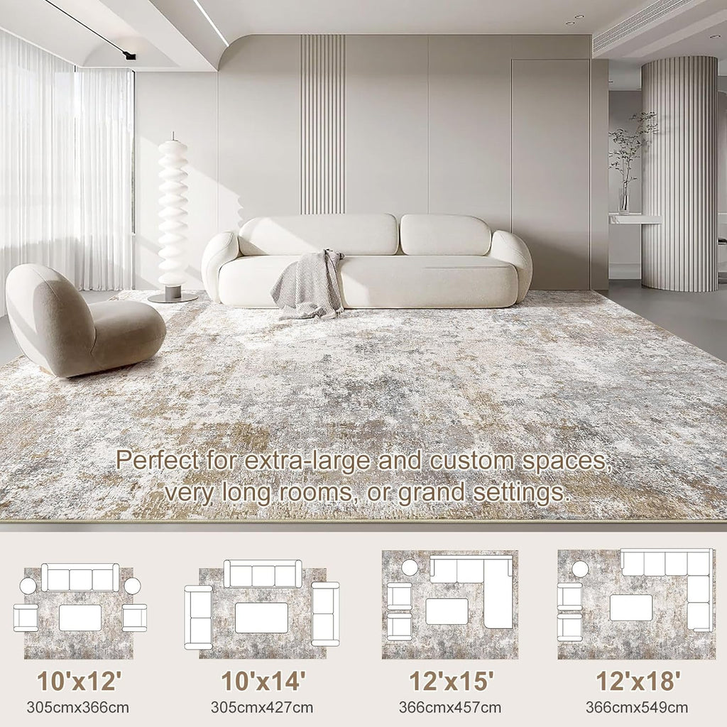 UERMEI 10x14 Area Rug Living Room Rugs - Washable Neutral Modern Abstract Soft Thin Large Rug Indoor Floor No Slip Rug Carpet for Bedroom Under Dining Table Home Office Decor - Brown Grey