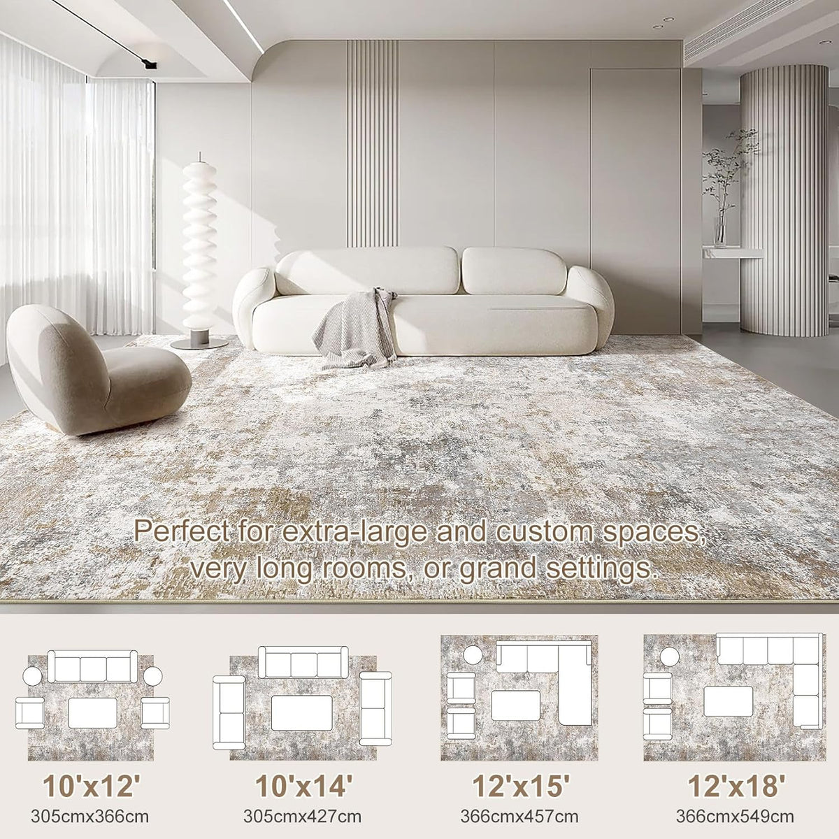 UERMEI 10x14 Area Rug Living Room Rugs - Washable Neutral Modern Abstract Soft Thin Large Rug Indoor Floor No Slip Rug Carpet for Bedroom Under Dining Table Home Office Decor - Brown Grey