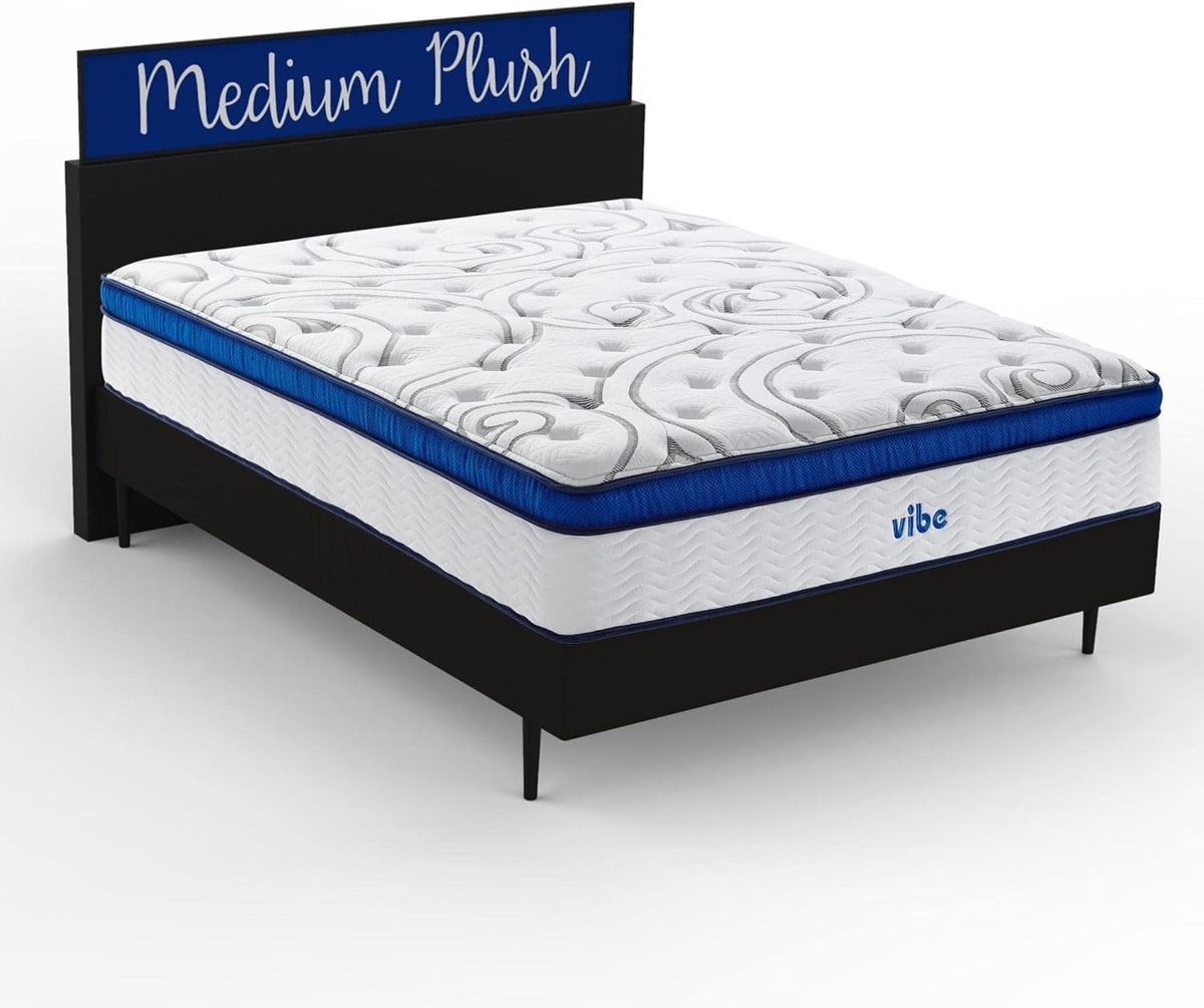 Vibe Quilted Hybrid Mattress, 12-Inch Innerspring and Pillow Top Gel Memory Foam Mattress, Fiberglass Free, CertiPUR-US Certified Bed in a Box, Twin XL, White