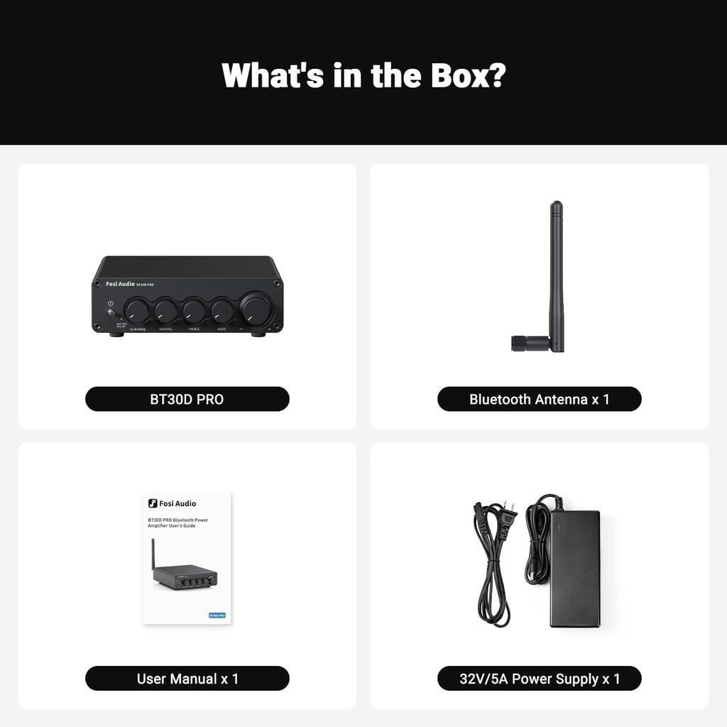 Fosi Audio Bluetooth Subwoofer Amplifier 2.1, BT30D Pro Subwoofer Amp with TPA3255 Chips 165W x2+350W & Bass Treble Control, 2.1 Channel Sub Amplifier for Desktop/Outdoor/Bookshelf Speakers