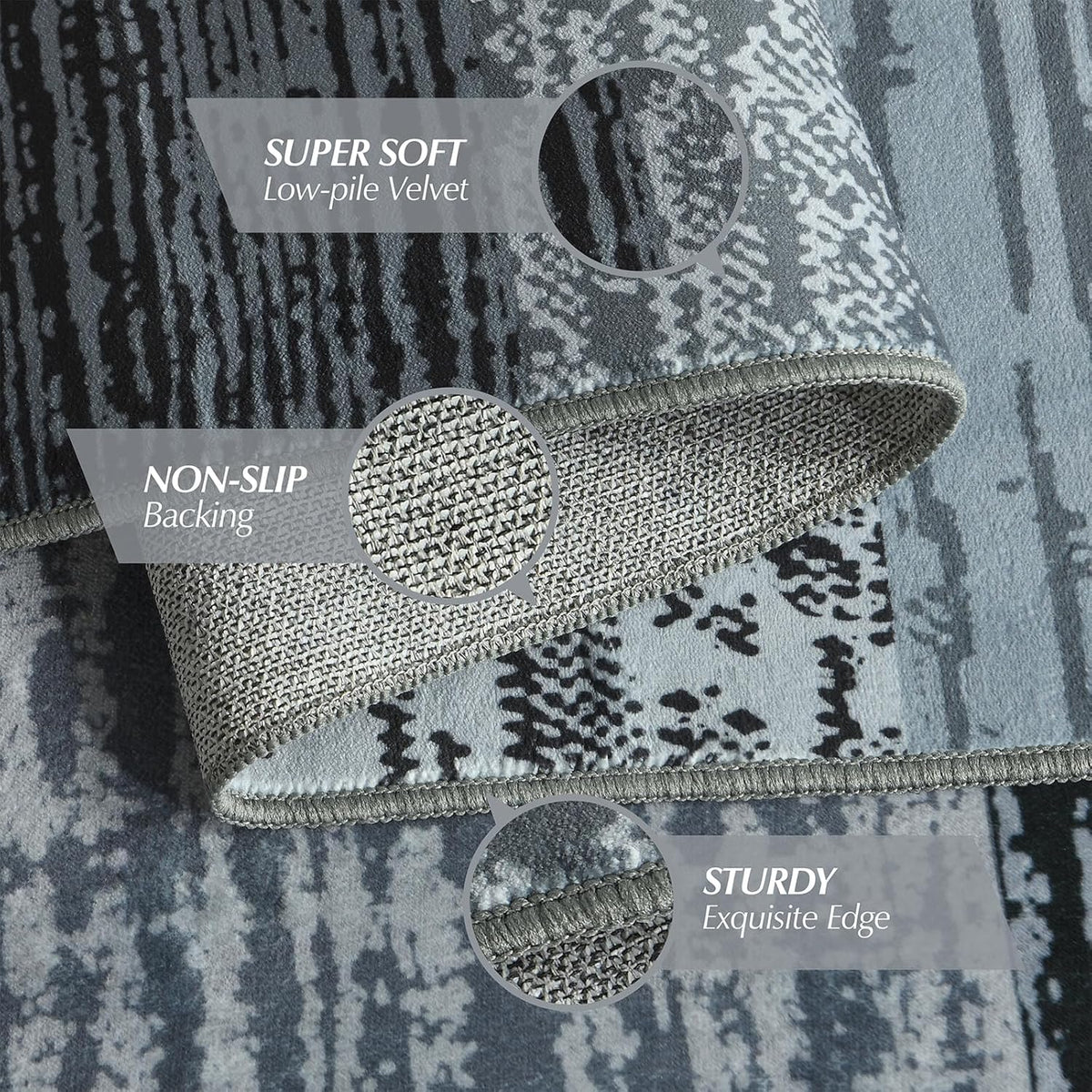 Large Area Rugs,Modern Geometric Patchwork Floor Decor for Bedroom Aesthetic Carpet, Rockwood Collection, Indoor Rugs for Living Room, Dining Room, Nursery, Office, Machine Washable Rug,9x12 Ft Grey