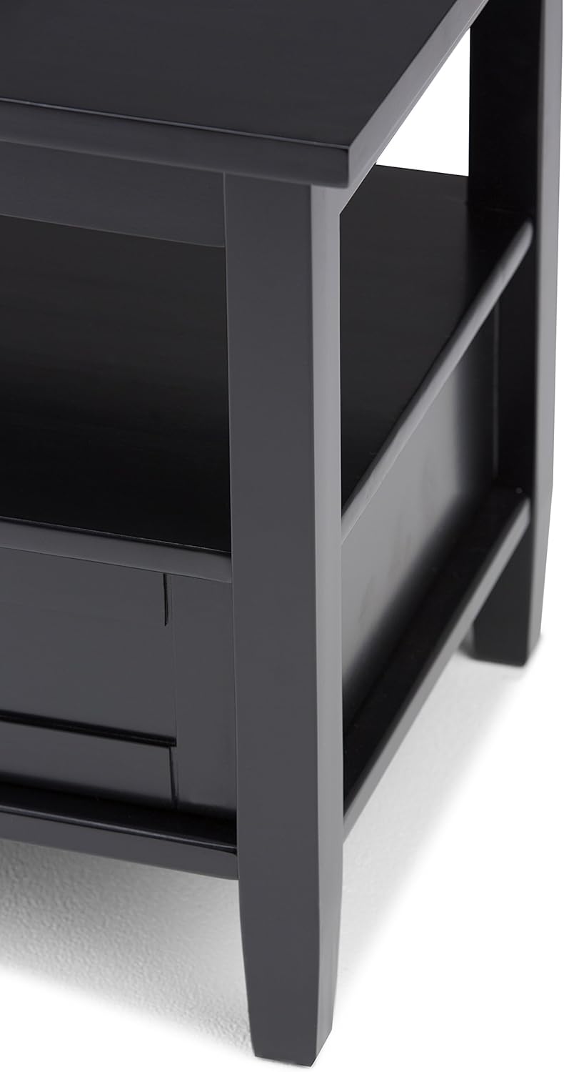 SIMPLIHOME Warm Shaker End Table - 20" Wide x 20" High Solid Wood Side Table in Black, Transitional Accent Table for Living Room or Bedroom with Drawer, Open Shelf and Square Tapered Legs