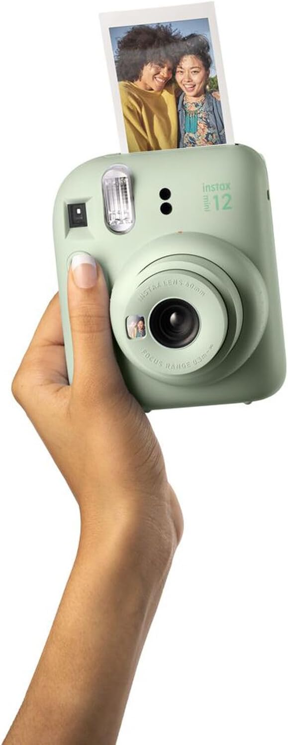 Fujifilm Instax Mini 12 Instant Camera + MiniMate Accessory Bundle & Compatible Custom Case + Fuji Instax Film Value Pack (50 Sheets) Flamingo Designer Photo Album (Mint Green)