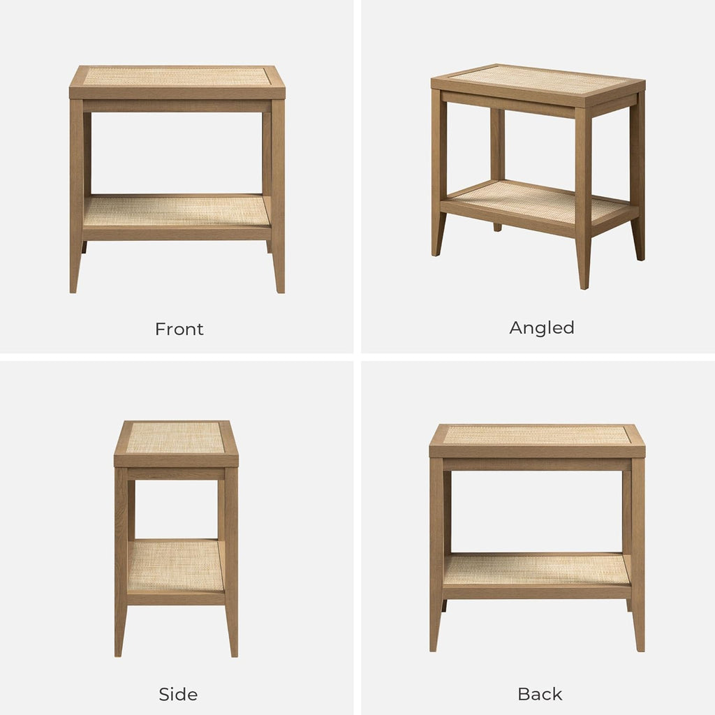 SICOTAS Rattan Nightstands Set of 2 Bedside Table - Boho Narrow End Table Living Room Set of 2 Side Table with Rattan Storage Shelves for Small Space