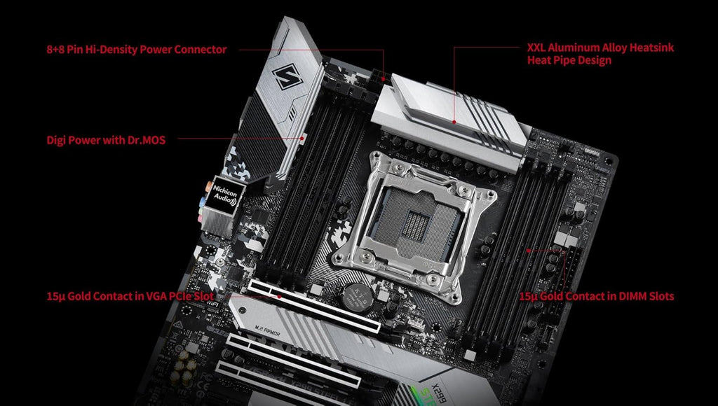 ASRock X299 Steel Legend LGA2066 ATX Motherboard | Intel Core X-Series | DDR4 4200+ (OC) | Dual M.2 | USB 3.2 Gen2x2 | Dual Intel LAN | 11 Phase Power | RGB Lighting
