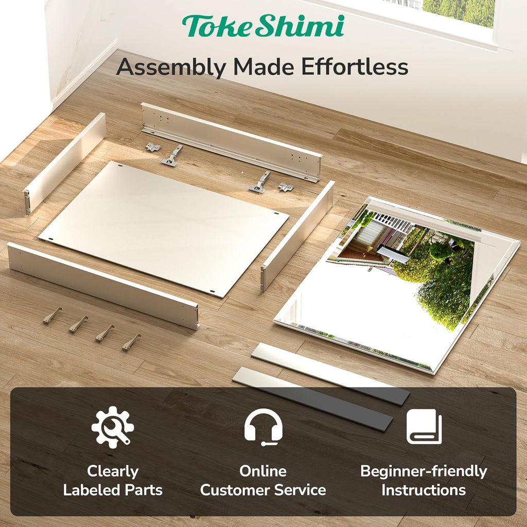 TokeShimi 20 x 28 Medicine Cabinet for Bathroom, Silver Recessed Medicine Cabinet with Tempered Beveled Mirror, Stepless Adjustable Shelves, DTC Hinge, Recessed/Wall Mounted