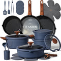 CAROTE 30-Piece Titanium Cookware Set, Nonstick Pots and Pans Set with Detachable Handle, RV Kitchen Cooking Set, Camping Use, Induction Compatible, Dishwasher & Oven Safe