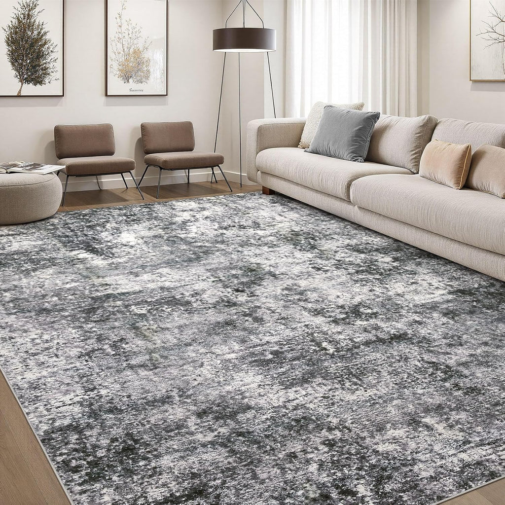 DMOYEST Area Rug Living Room Rugs - 9x12 Large Soft Indoor Neutral Modern Abstract Low Pile Washable Rug Carpet for Bedroom Dining Room Farmhouse Home Office - Grey