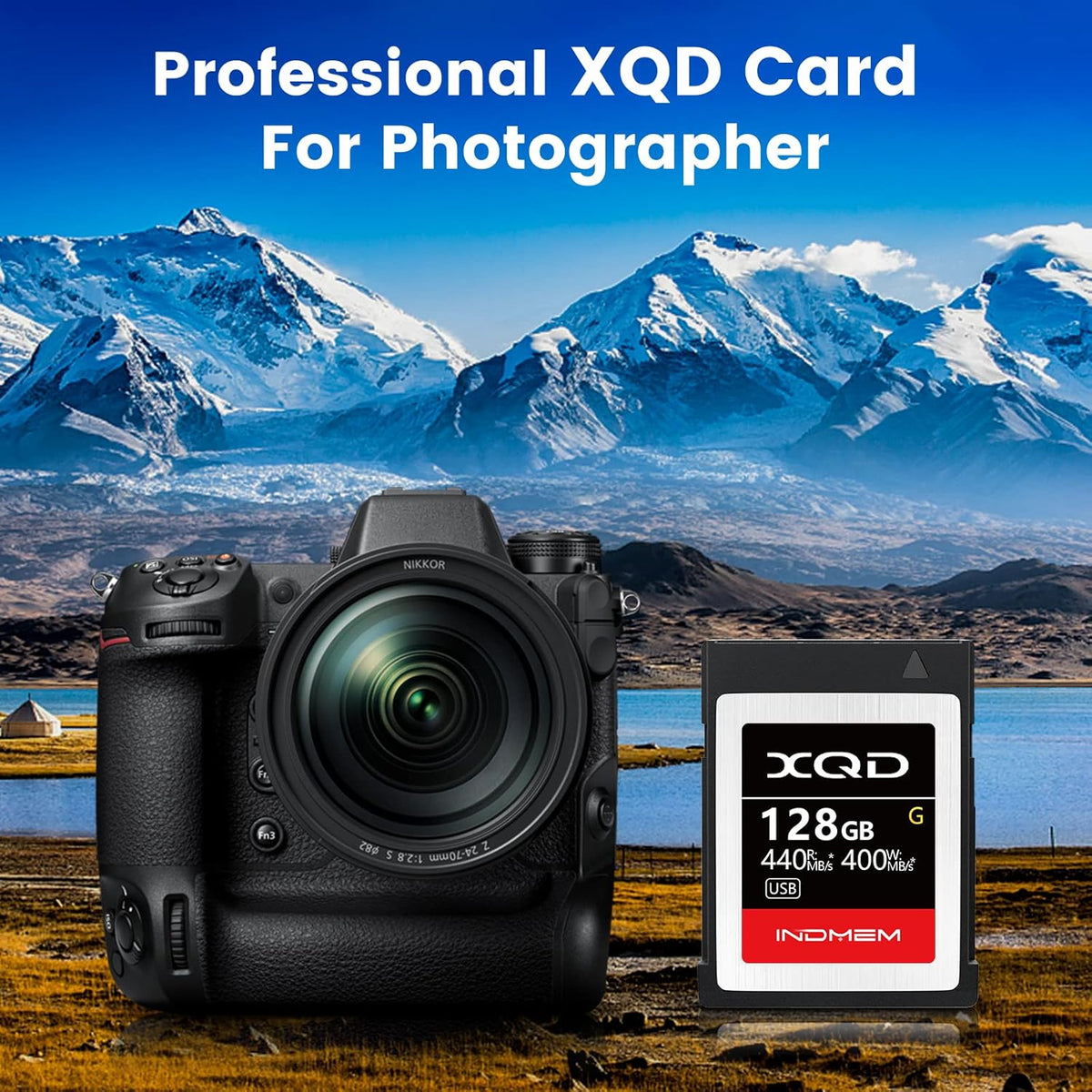 INDMEM XQD 128GB Memory Cards, 5X Tough MLC XQD Flash Memory Cards High Speed G Series| Max Read 440MB/s, Max Write 400MB/s