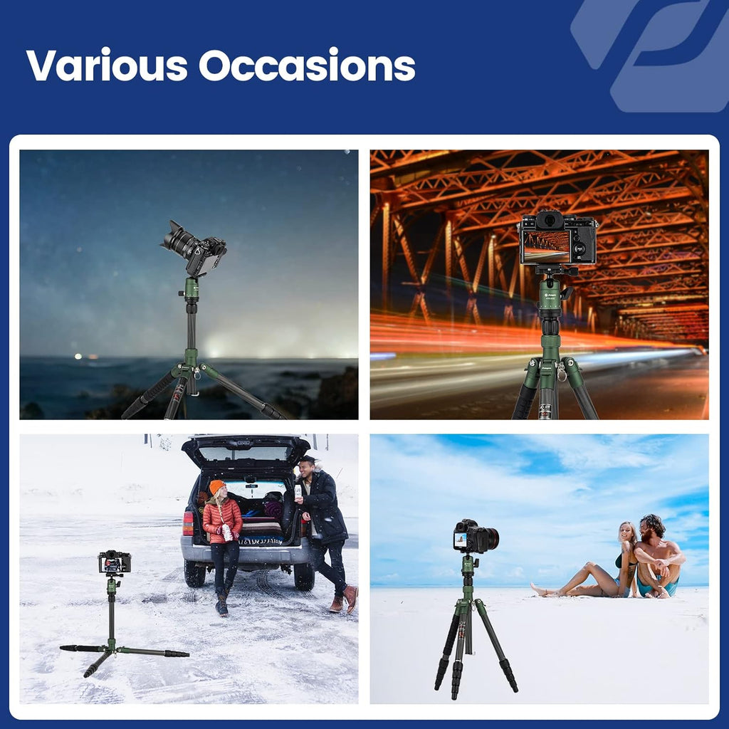 Fotopro 62" Carbon Fiber Travel Tripod, Lightweight Compact Camera Tripod with 360 Degree Ball Head, Detachable Monopod with Arca-Swiss QR Plate and Bag, Load up to 8KG/17.63lbs, Weighs only 2lb