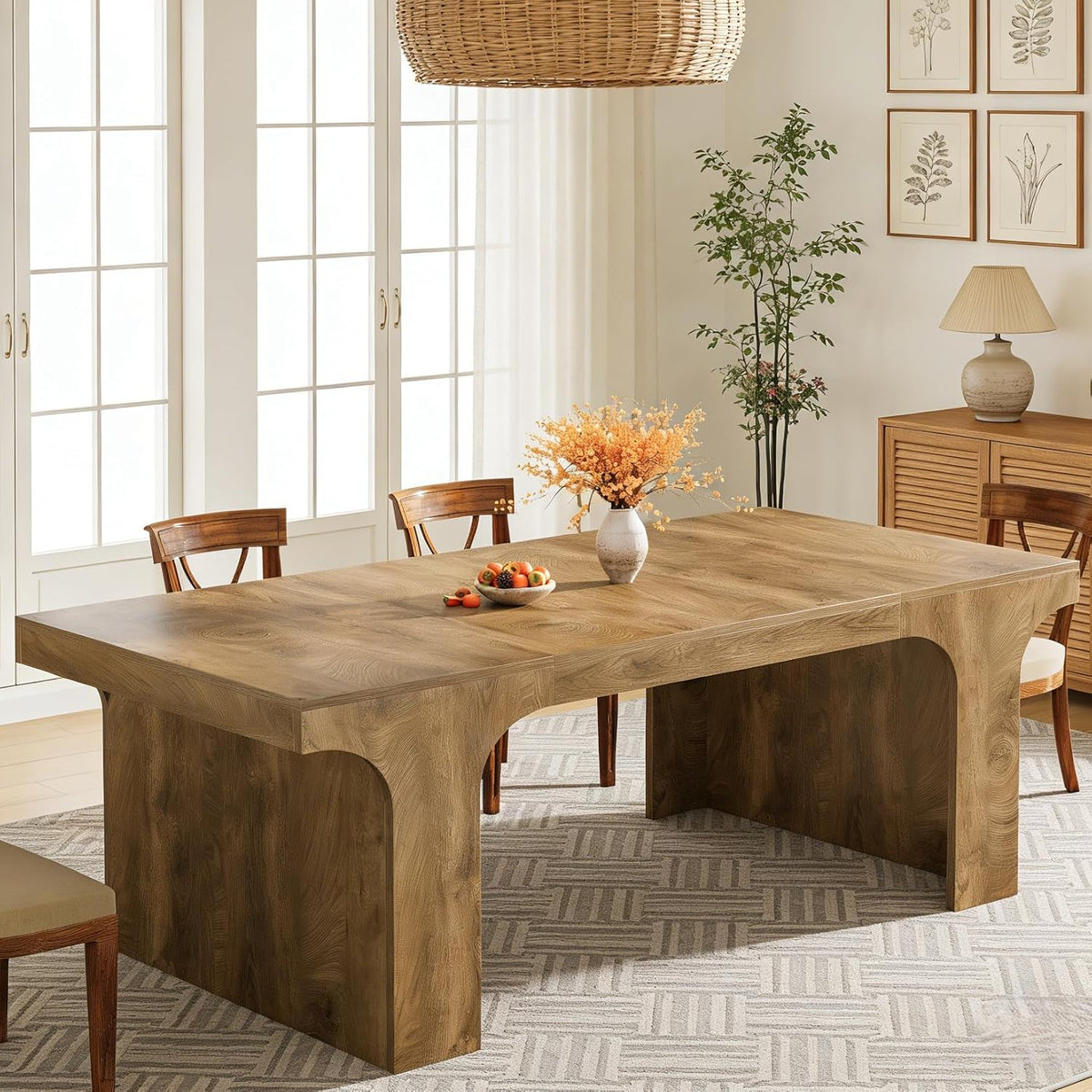 Tribesigns 71" Large Dining Table for 6-8, Farmhouse Kitchen Table, Rectangular Dining Table with Sturdy Reinforced Metal Frame and Curved Legs for Kitchen & Dining Room