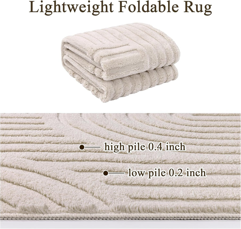 SHACOS Soft Cozy Fluffy Arch Pattern High Low Pile Area Rugs 9'x12' Large Non Slip Washable Modern Geometric Rug Scandinavian Minimalist Carpet for Living Room Bedroom Dining Room, Beige