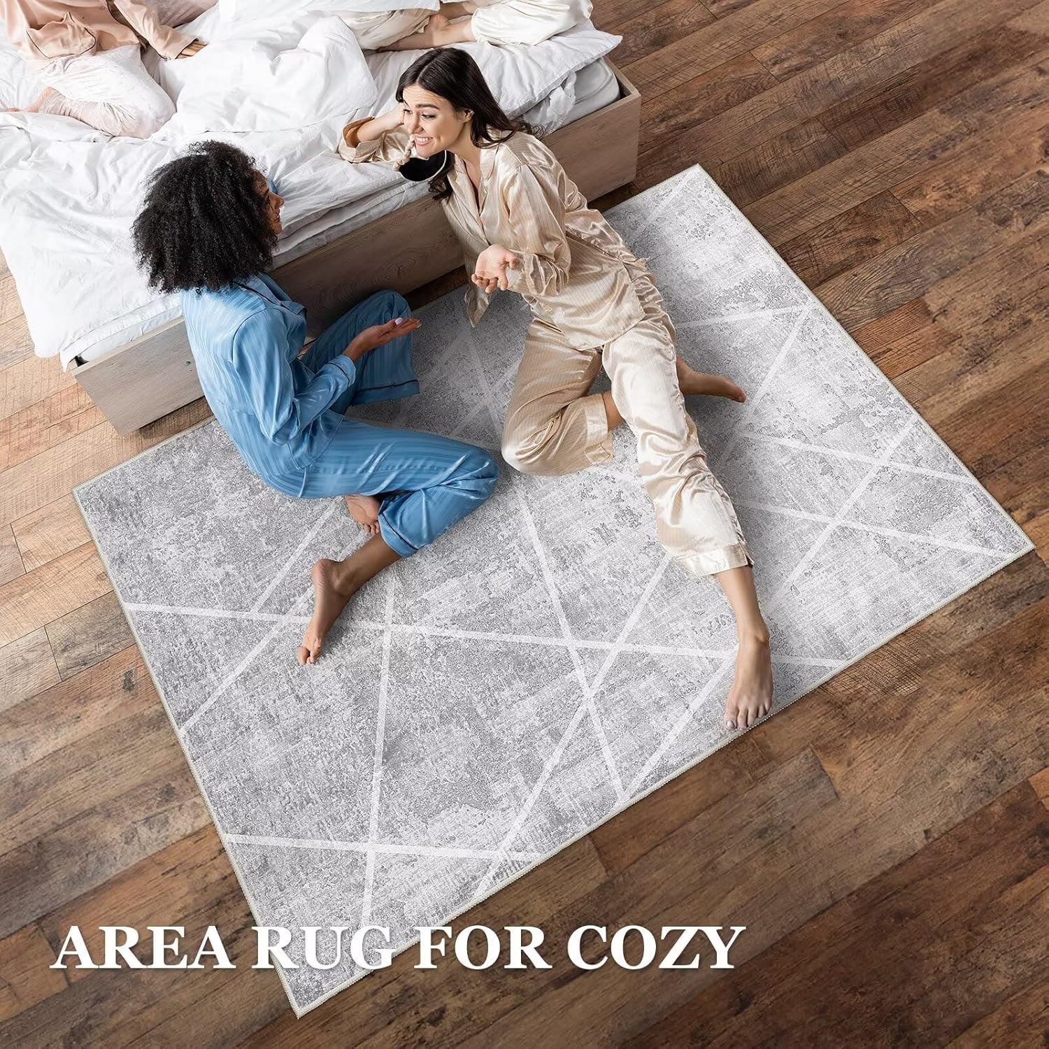 Vamcheer Modern Area Rug 6x9 - Upgraded 10mm Thick Sponge for Exceptional Comfort, Abstract Area Rug for Living Room/Bedroom/Office, Non-Shedding & Easy to Clean, Grey White Oblique Lines