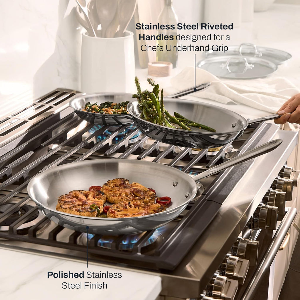 All-Clad D3® Stainless Steel 5 Piece Frypan Set- Made in USA- Includes 8", 10" and 12" Frying Pans With Lid - Professional Grade -Oven Safe & Induction Compatible