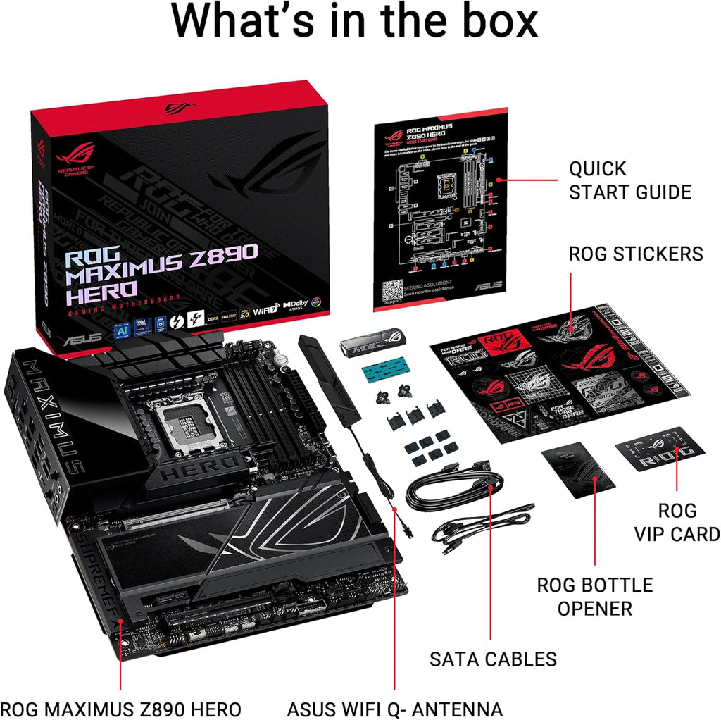 ASUS ROG Maximus Z890 Hero Intel Z890 LGA1851 DDR5 9200 HDMI 2xUSB4 6X M2 USB3.2 WiFi 7 + BT Aura RGB 5Gbit + 2.5Gbit LAN ATX 22+1+2+2 Power Phases, Motherboard