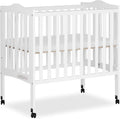 Dream On Me 2-In-1 Lightweight Folding Portable Stationary Side Crib In White, Greenguard Gold Certified, Baby Crib To Playpen, Folds Flat For Storage, Locking Wheels