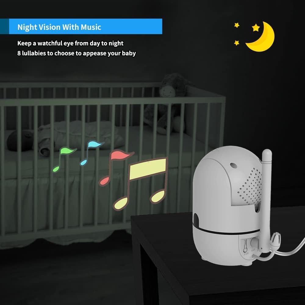 HelloBaby HB6550 5" Baby Monitor 3 Cameras, 26-Hour Battery, Pan-Tilt-Zoom,1000ft Range Video Audio Baby Monitor No WiFi, ECO, Night Vision, 2-Way Talk, 8 Lullabies and Temperature, Ideal Gifts
