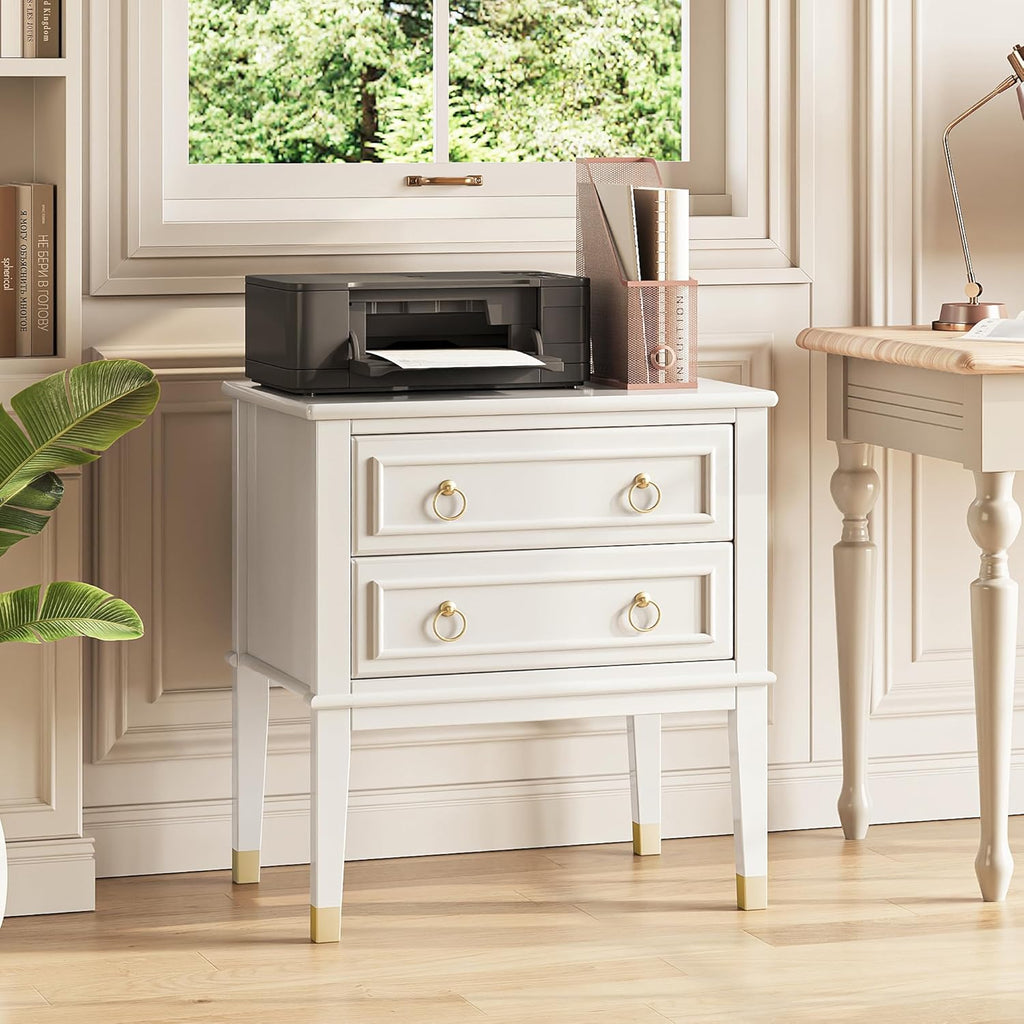 Huuger 27.6 Inch Tall Nightstand with Charging Station, USB-C Port, 2 Drawers Bedside Table, Larger Night Stand with 11.4 Inch Raised Legs, Painted Side Table End Table, for Bedroom, White