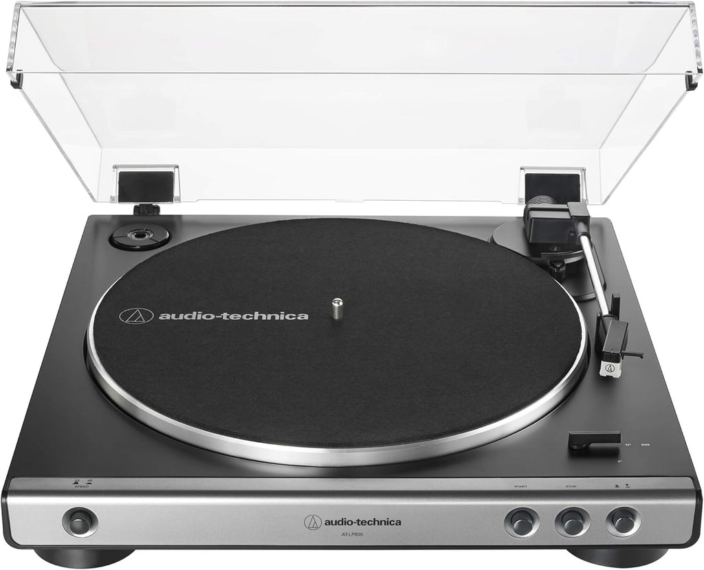 Audio-Technica AT-LP60X-GM Fully Automatic Belt-Drive Turntable 33-1/3 & 45 RPM -Gunmetal/Black Bundle with 1 Year Extended Protection Pack