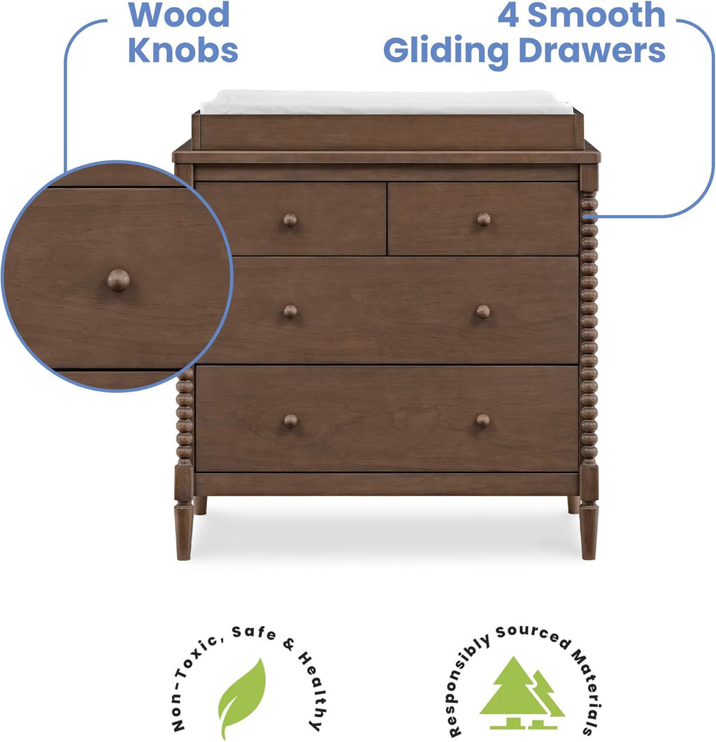 Delta Children Saint 4 Drawer Dresser with Changing Top and Interlocking Drawers, Teak Brown