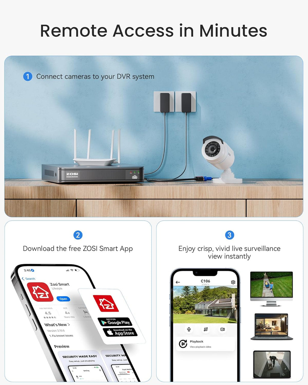 ZOSI H.265+ Full 1080p Home Security Camera System with AI Human Vehicle Detection, 8 Channel 5MP-Lite CCTV DVR (No HDD), 4 x 1080p Weatherproof Surveillance Camera Outdoor Indoor, 80ft Night Vision