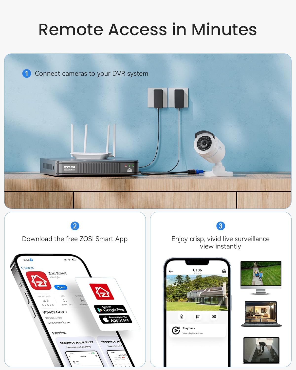 ZOSI H.265+ Full 1080p Home Security Camera System Outdoor Indoor, 5MP-Lite CCTV DVR 8 Channel with AI Human Vehicle Detection, 4 x 1080p Weatherproof Surveillance Camera, 80ft Night Vision, 1TB HDD