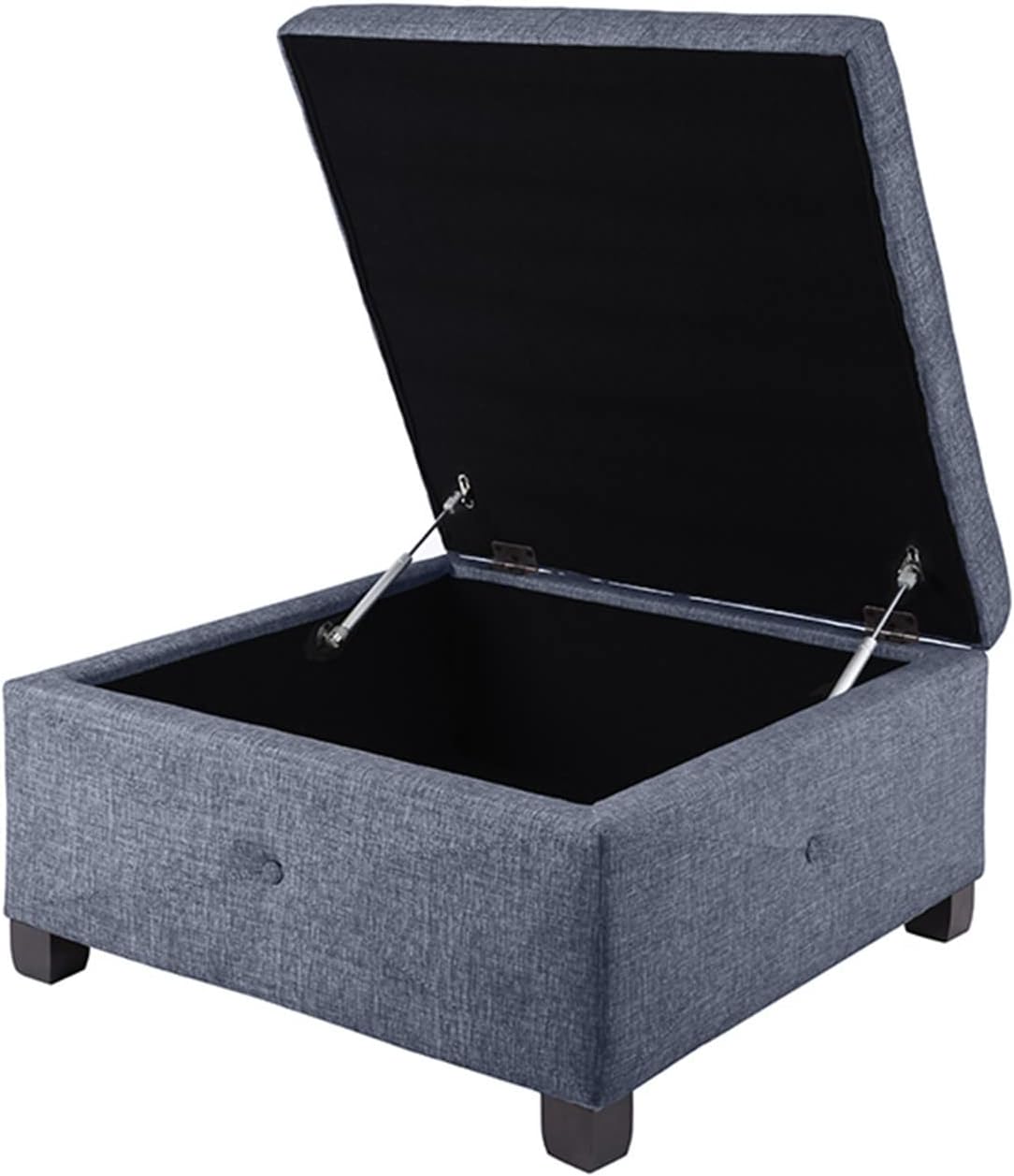 Madison Park Aspen Square Storage Ottoman Bench, Upholstered Textured Fabric Button Tufted Chest with Solid Wood Legs, Accent Furniture for Bedroom Décor, Blue