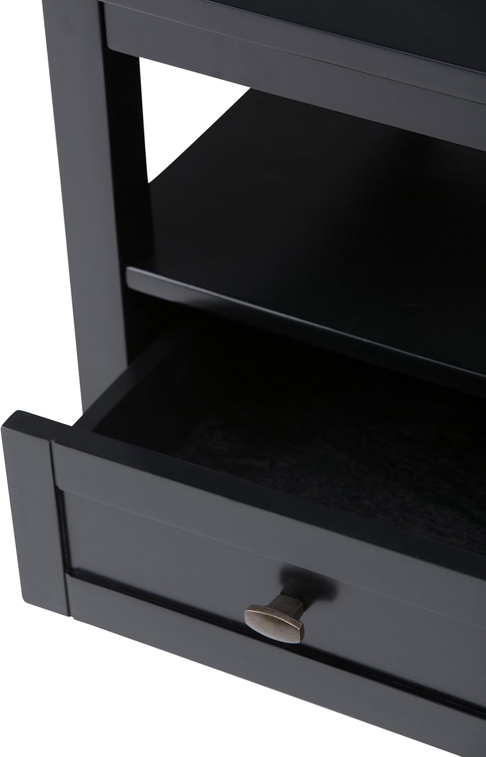 SIMPLIHOME Warm Shaker End Table - 20" Wide x 20" High Solid Wood Side Table in Black, Transitional Accent Table for Living Room or Bedroom with Drawer, Open Shelf and Square Tapered Legs