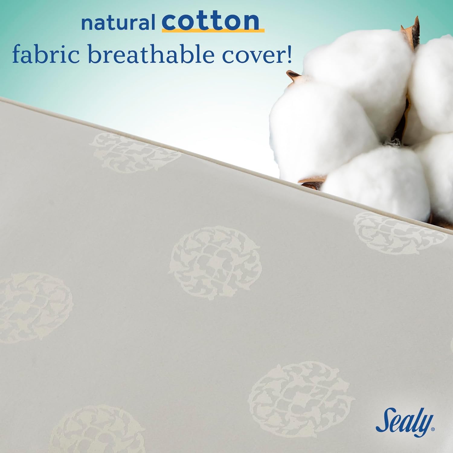 Sealy Baby Cotton Cozy Rest Breathable 2 Stage Waterproof Crib Mattress plus Toddler Bed Fit, 204 Coils & Soft Coton Cover, GREENGUARD Gold Certified, Safety & Quality Tested, Made in USA, 52"X28"