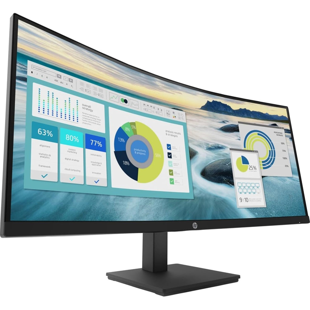 HP P34hc G4 Curved USB-C Monitor - 34" WQHD (3440 x 1440) Display, 60Hz, Built-in Speaker, Low Blue Light, Adjustable Stand (Height/Tilt), USB Hub, HDMI, DisplayPort