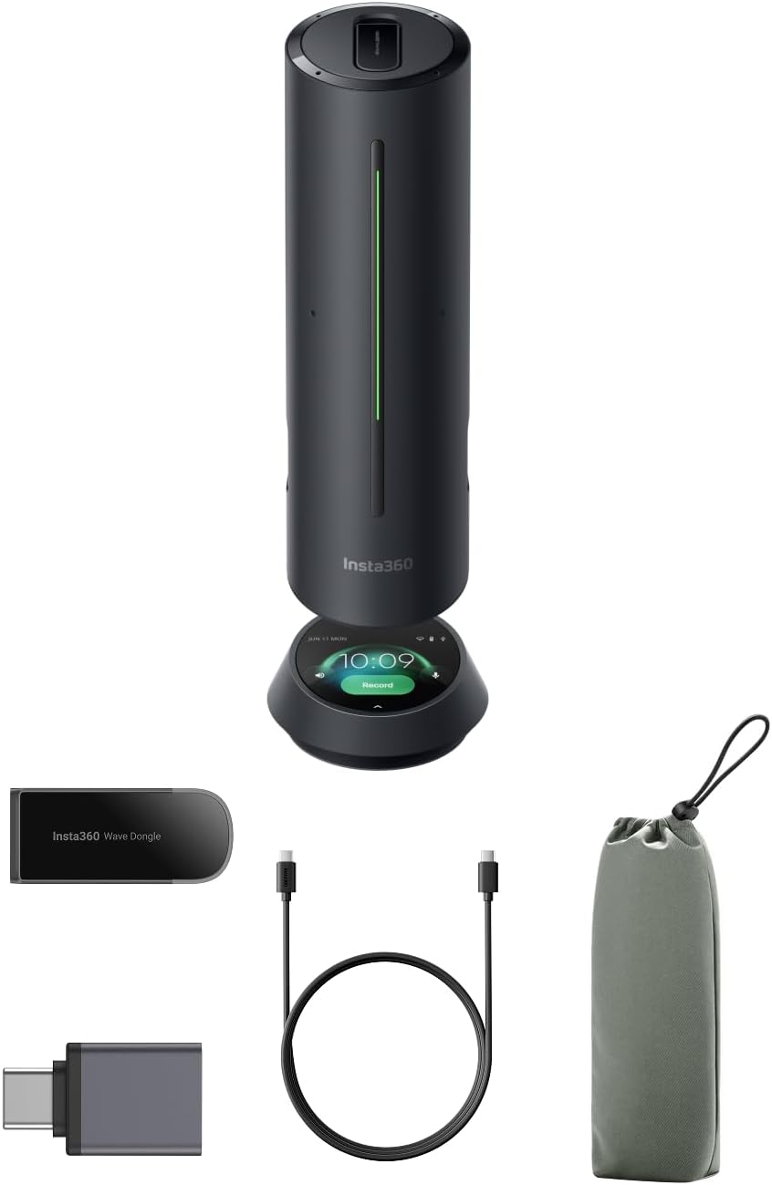 Insta360 Wave AI Conference Speakerphone with Bluetooth, Noise-Canceling Mics, Beamforming, Zoom Certified, AI Transcription & Summary, 32GB Storage for Meetings, Podcasts, Home office and Livestreams