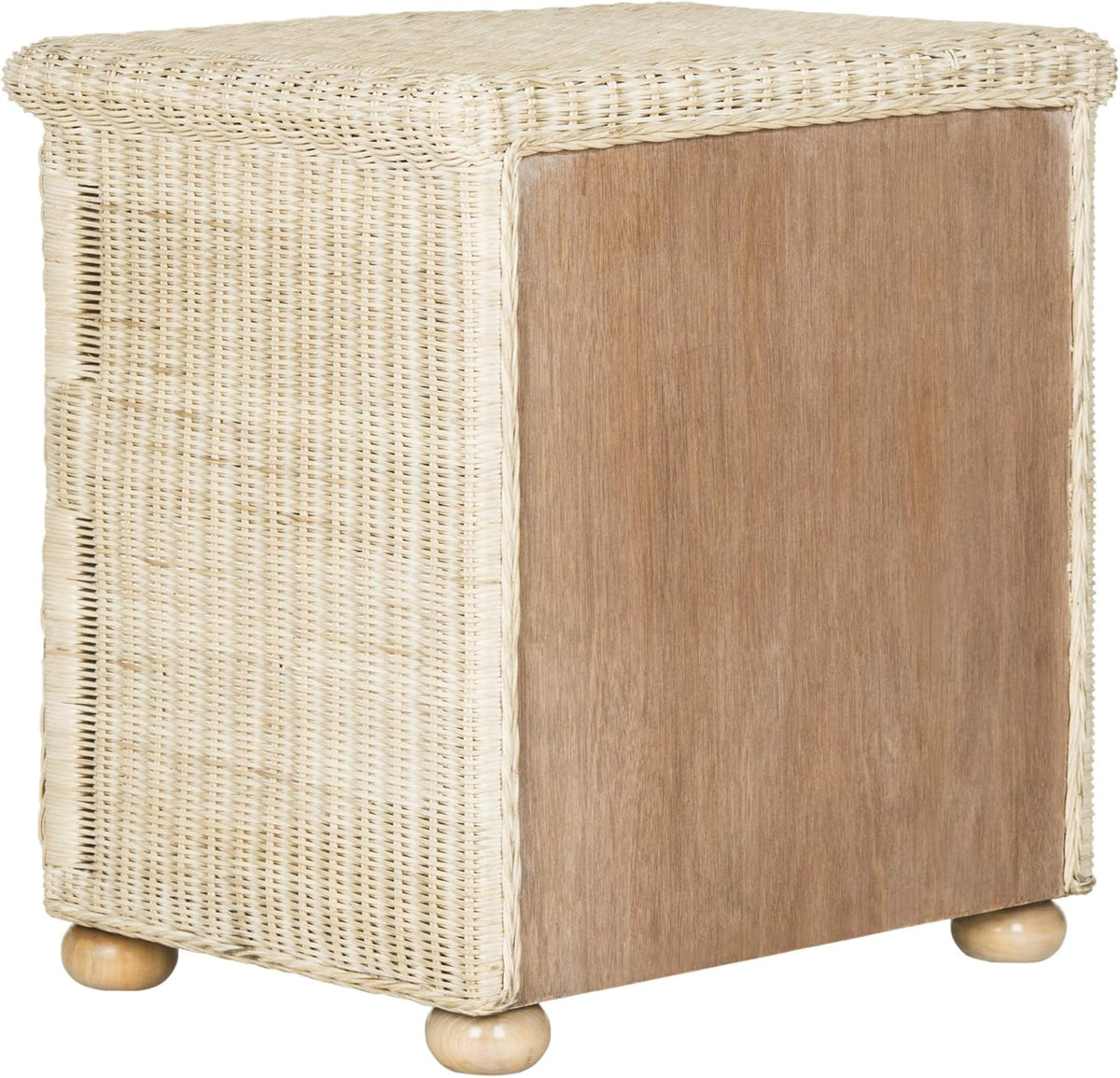 SAFAVIEH Home Collection - Adira Natural White Wash Wicker 1-Drawer Nightstand Accent Table, Coastal Boho Bedroom Storage Furniture with Shelf, 22.1"W x 16.5"D x 22.1"H (SEA8002A)