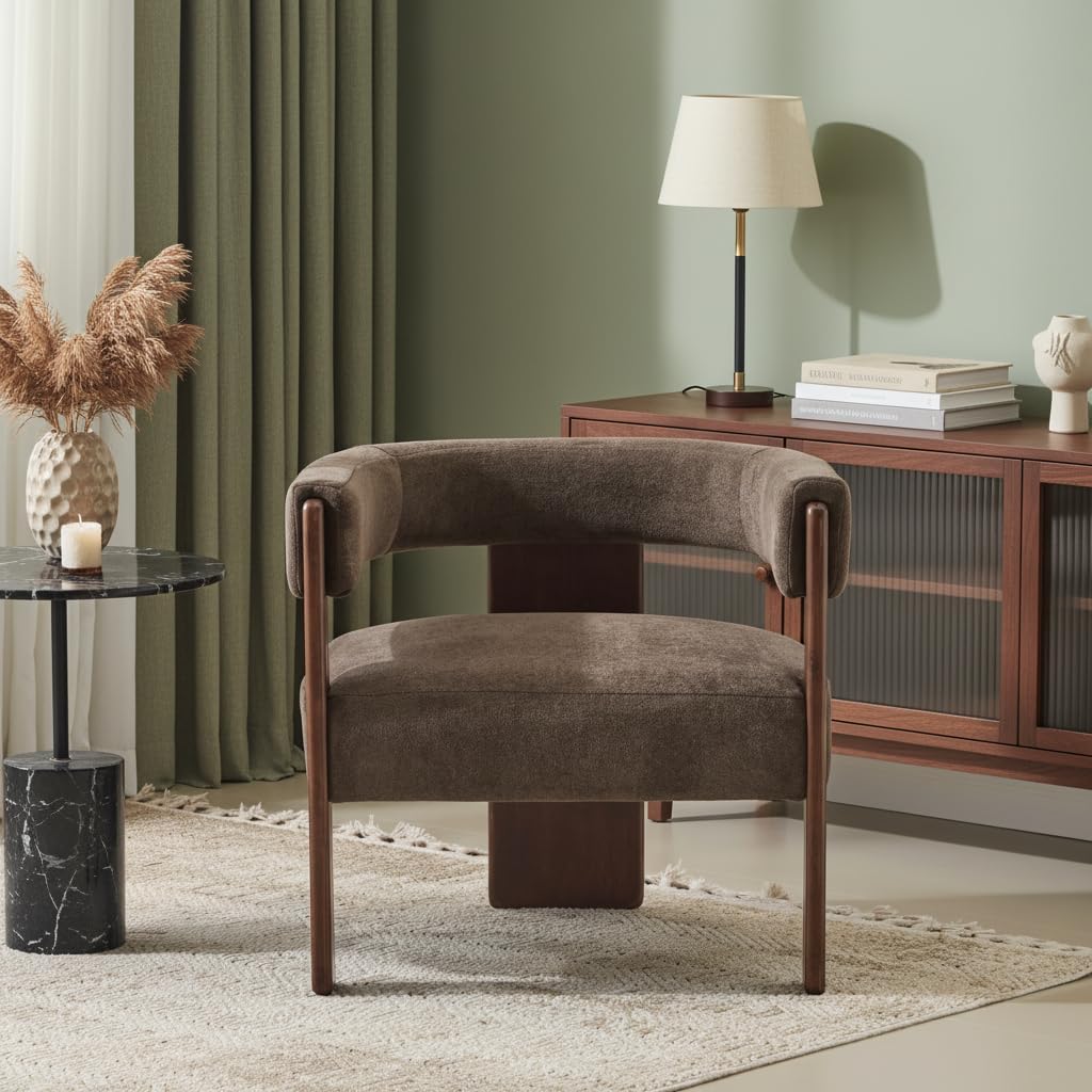 Christopher Knight Home Nettie Modern Accent Chair for Living Room, Velvet Fabric Single Lounge Sofa Chair with Wooden Frame, Lounge Armchair with Cushion, Comfy Reading Chair for Bedroom, Dark Brown