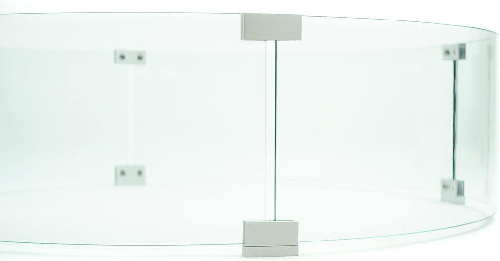 AMS Fireplace 23" Round Fire Pit Glass Wind Guard | Clear Tempered Glass Flame Protective Pane. Wind Resistant with Aluminum Corner Bracket