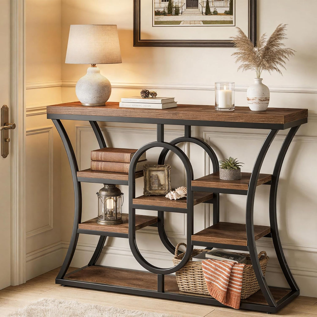 Tribesigns 41.3-Inch Console Table, Industrial Entryway Table with Storage Shelves, Small Narrow Sofa Table for Living Room, Behind Couch, Hallway & Foyer (Rustic Brown)