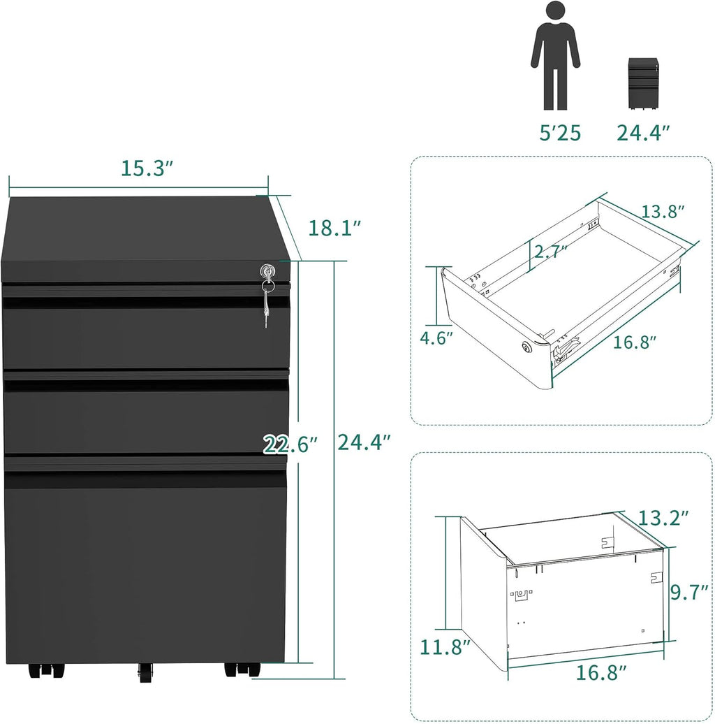 YITAHOME 4-Drawer Mobile File Cabinet with Lock,