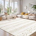 cotiled 9x12 Area Rug Living Room: Washable Boho Rugs with Non Slip Backing Large Soft Indoor Stain Resistant Carpet for Bedroom Farmhouse Dining Room Lightweight Home Decor L Brown/Cream