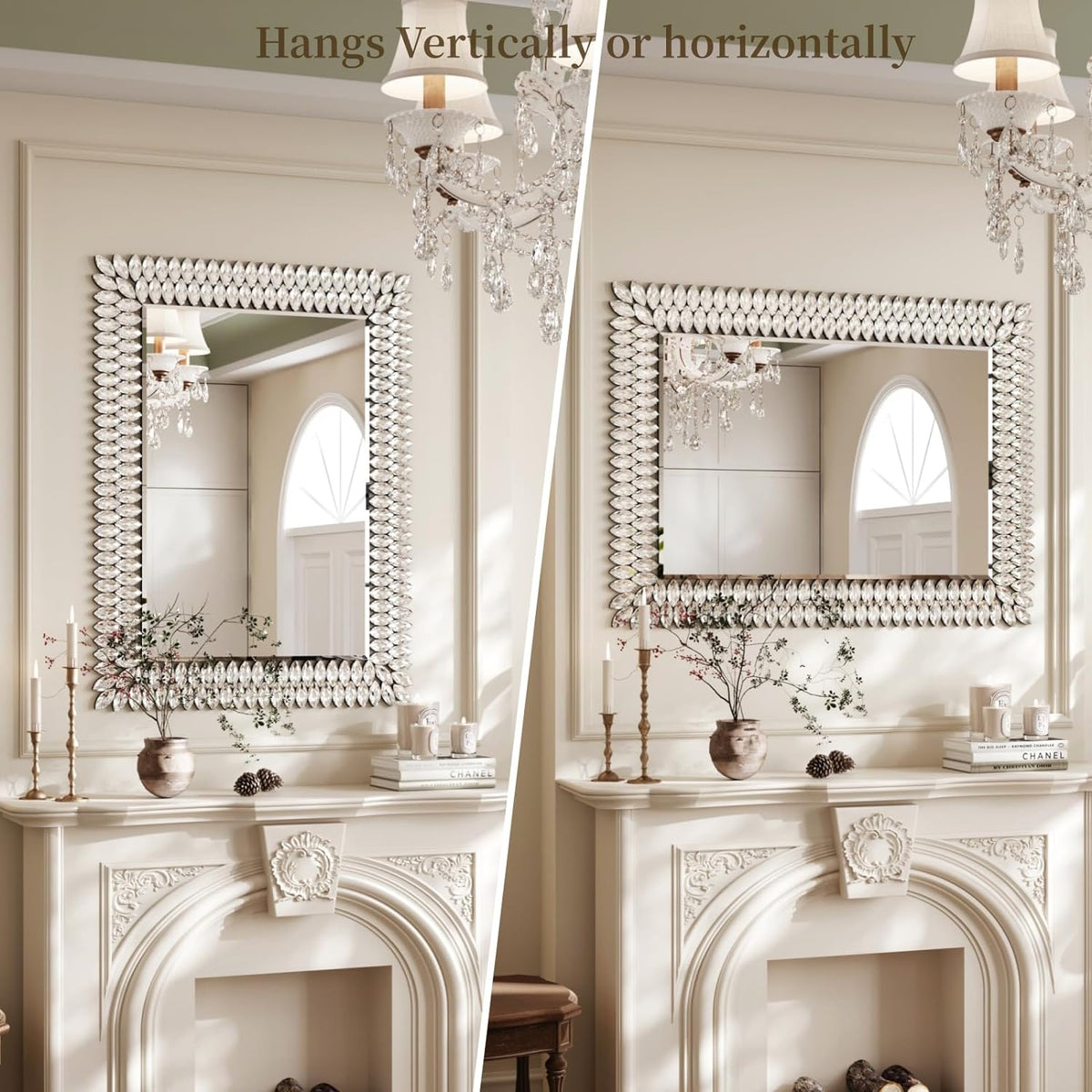 Kelly Miller 30"x40" Jeweled Bathroom Wall Mirror, Large Rectangle Decorative Mirror Luxury Vanity Mirror with Diamonds for Master Bath Half Bath Living Room Bedroom Fireplace Mantle Entryway