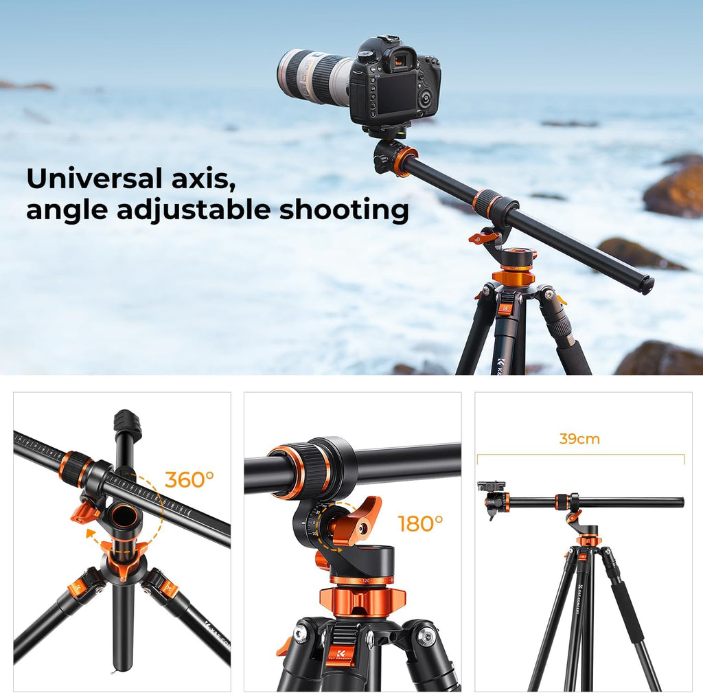 K&F CONCEPT 90''/230cm Ultra High Camera Tripod,Horizontal Overhead Shooting Flexible Travel Tripods with Metal Ball Head 10KG Load Capacity, Detachable Monopod, for Indoor and Outdoor T254A7+BH-28L