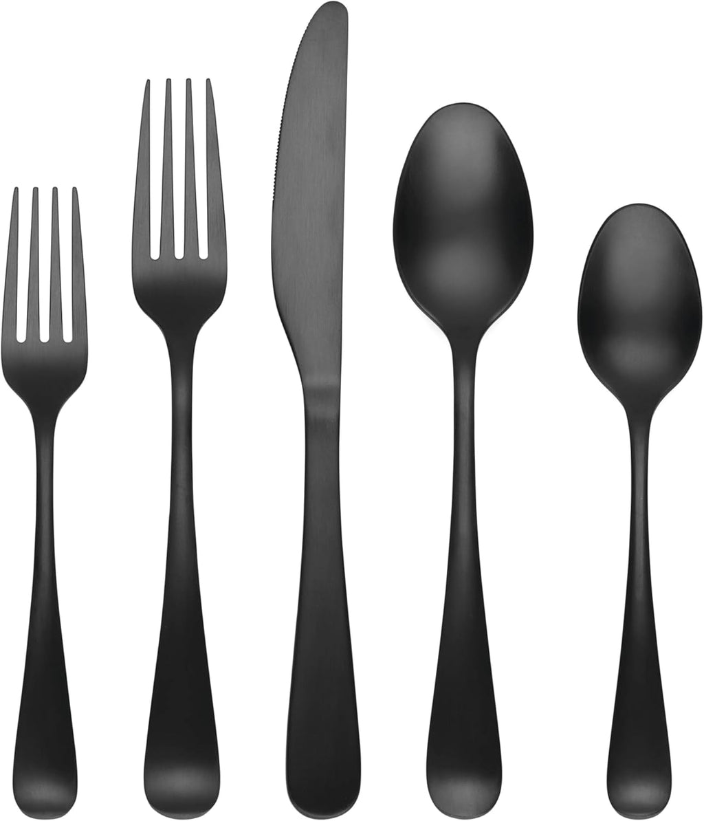 Cambridge Silverware Set, Rhiannon Black Satin 45-Piece Flatware Set, Service For 8, 18/0 Stainless Steel, Dishwasher Safe, Flatware Cutlery Sets, Utensils, Knives Spoons And Forks (Black, 45 Pieces)