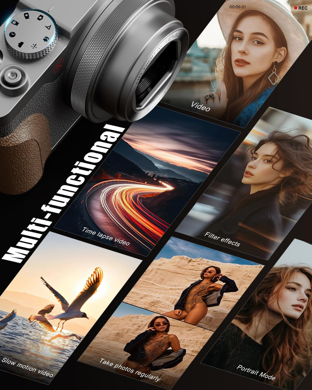 NBD 5K Vlogging Cameras Autofocus,64MP Digital Cameras for Photography,18X Zoom Travel Camera with Anti-Shake,2 Batteries,64GB TF Card(Silver
